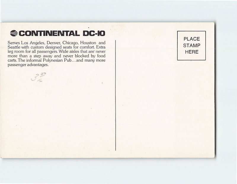 Postcard Continental DC-10 Airplane