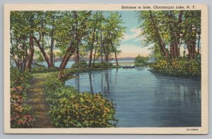 Linen~Chautauqua Lake New York Entrance to Inlet~Walking Path~Vintage Postcard