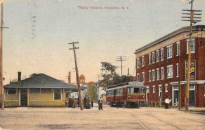 Herkimer New York Trolley Station Street Scene Vintage Postcard AA2196