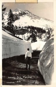 RPPC LASSEN PARK HIGHWAY Winter Snow Scene ca 1940s Vintage Eastman Postcard 