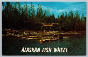 Postcard Alaskan Fish Wheel In River Natives Fairbanks Alaska AK