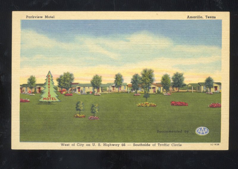 AMARILLO TEXAS PARKVIEW MOTEL VINTAGE ROUTE 66 LINEN ADVERTISING POSTCARD