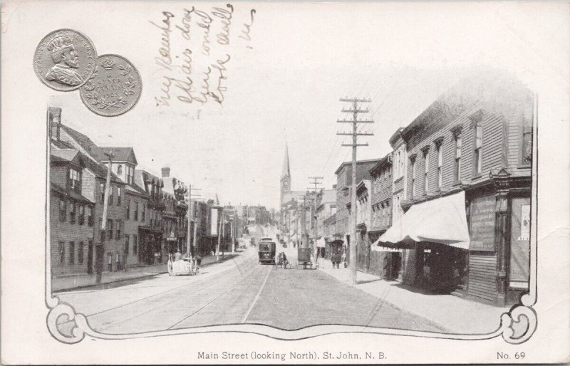 Coin Card St. John New Brunswick Main Street Streetcar #69 c1907 Postcard H57