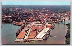 Port of Beaumont Texas~Harbor Aerial View~Ships @ Warehouses on Point~1950s