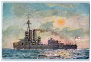 1916 HMS Benbow Battleship Dreadnoughts Our Navy Oilette Tuck Art Postcard