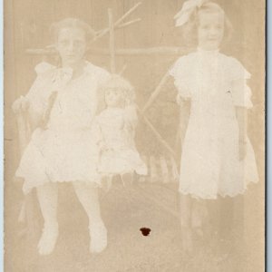 c1910s Adorable Little Girl w/ Doll RPPC Toy Cute Girly Children Real Photo A212