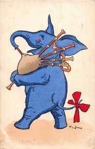 Animals 1916 Humanized Elephant Play bagpipe Art F Lewin WWI field postcard B921