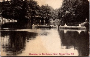 Canoeing Scene on the Castleman River, Grantsville MD c1913 Vintage Postcard Q71