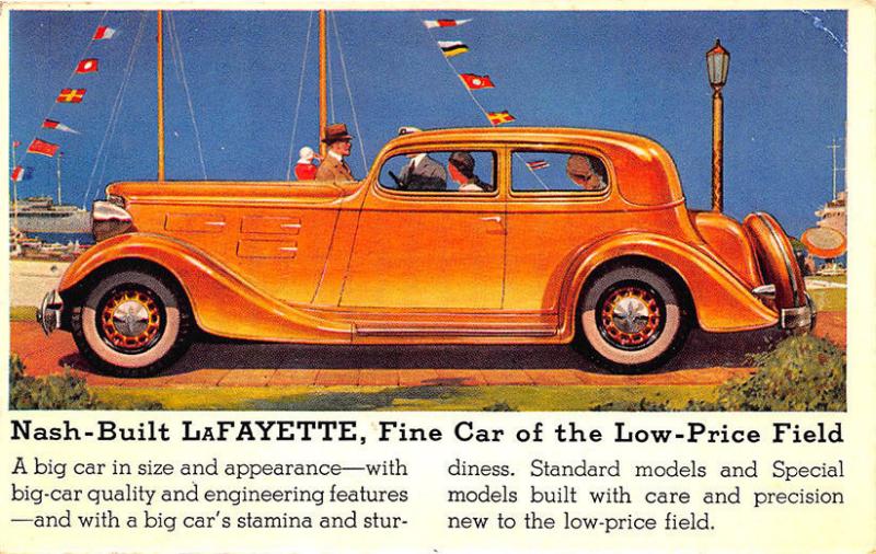 Nash Built LaFayette Fine Car Low Price Field Postcard