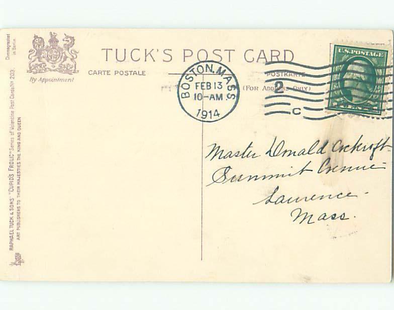 Pre-Linen valentine CUPIDS AROUND MESSAGE ON SCROLL k5718