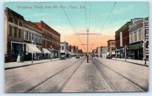 GARY, IN Indiana ~ STREET SCENE BROADWAY North From 8th Avenue 1914 Postcard