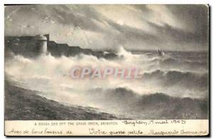 Old Postcard A Rough Sea off The Banjo Groin Brighton