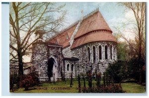 c1950 Grace Cathedral Building Bell Tower Ground Tree Davenport Iowa IA Postcard