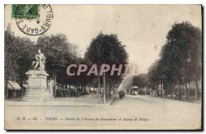 Postcard Old Tours Avenue de Grammont Entree and Statue of Balzac