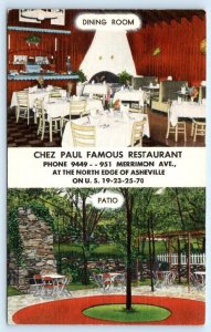 ASHEVILLE, North Carolina NC ~ Roadside CHEZ PAUL Famous Restaurant  Postcard