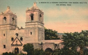 Vintage Postcard Mission De La Purisima Concepcion First Mission San Antonio TX