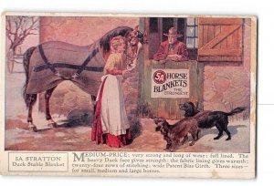 5A Stratton Duck Stable Horse Blankets Advertisement Postcard 1907-15 Woman Dogs