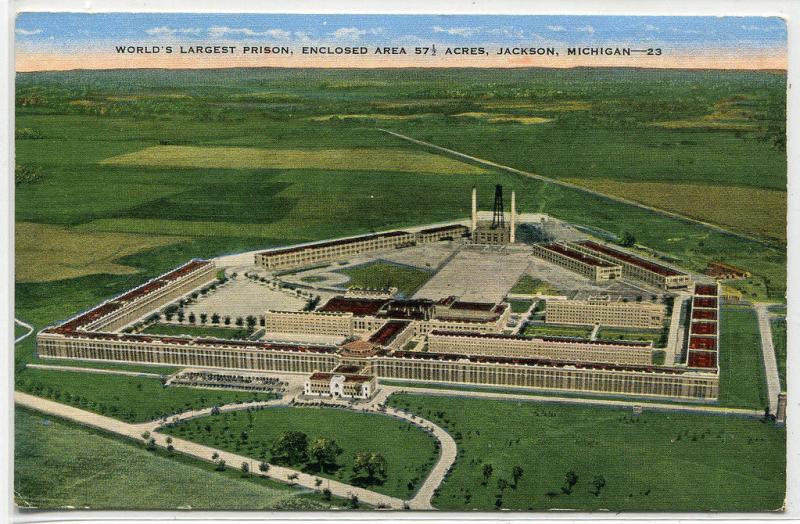 State Prison Jackson Michigan linen postcard