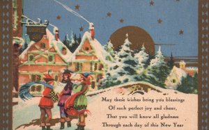 Vintage Postcard May These Wishes Bring You Blessings Christmas Season Wishes