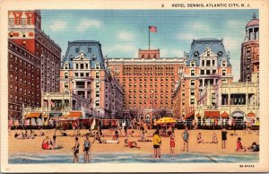 Vtg Atlantic City New Jersey NJ Dennis Hotel 1930s Unused Linen Postcard