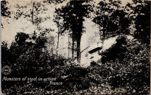 Vtg Monsters of Steel in Action Tanks Military View France WWI Postcard