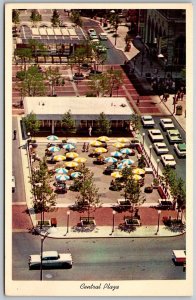 Canton Ohio 1960s Postcard Aerial View Central Plaza Street Scene Cars