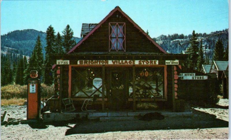 BRIGHTON, UT Utah   BRIGHTON  VILLAGE  STORE Gas Pump c1950s  Roadside  Postcard