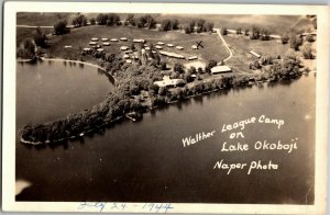 RPPC Aerial View Walther League Camp on Lake Okoboji IA Vintage Postcard A58