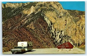 MANILA, UT Utah ~ Car & Trailer in SHEEP CREEK CANYON c1960s Postcard