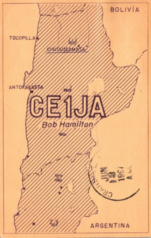 QSL Chile CE1JA Bob Hamilton 1967