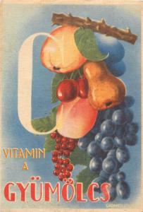 Vintage health propaganda C Vitamin table on the backside Hungary fruits grapes