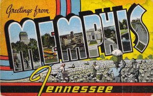 Beautiful Linen Large Letter, Memphis,Tennessee, Cotton,E.C. Kropp Pub, Postcard