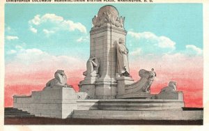 Vintage Postcard 1920's Christopher Columbus' Memorial-Union Sta. Plaza Wash. DC