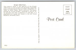 Aviation~Kitty Hawk North Carolina~Orville Wright 1903 Flyer~1950s Postcard