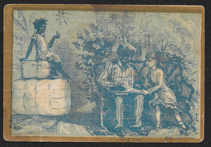 VICTORIAN TRADE CARD Wire Gauze Oil Stove Uncle Tom Reading to Eva Black Girl