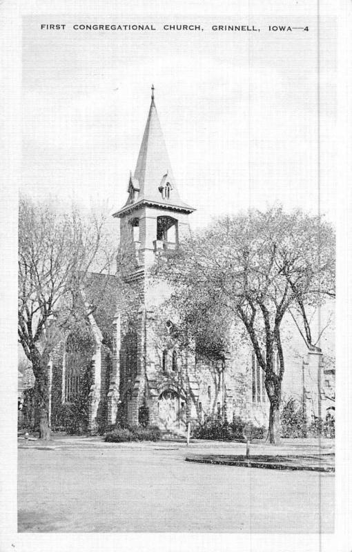 Grinnell Iowa First Congregational Church Street View Antique Postcard K47762