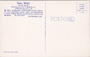Town Motel Savannah GA Georgia USA Unused Vintage Postcard H35