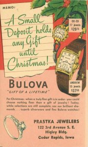 Advertising artist impression Bulova Watch 1940s Postcard undivided Iowa 10884