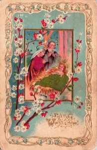 Merry Christmas Father, Mother and Baby Embossed Vintage Postcard C240