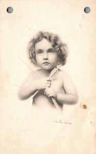 Vintage Postcard 1913 Innocent Child Photograph Little Boy And His Sword