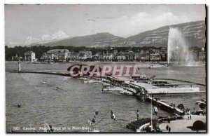 Modern Postcard Geneve Paquis Beach and Mont Blanc