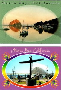 2~4X6 Postcards Morro Bay, CA California MORRO ROCK~HARBOR~FISHERMAN LOST STATUE