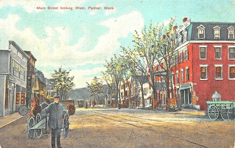 West Palmer MA Main Street Trolley Storefronts R.P.O. Cancel Postcard