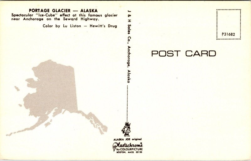 Portage Glacier Anchorage Alaska Ice Cubes Seward Highway Chrome Postcard UNP 