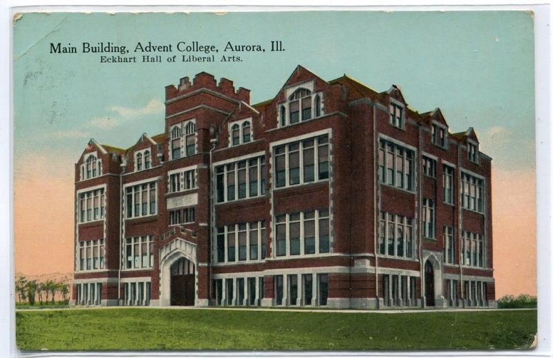 Main Building Eckhart Hall Advent College Aurora University Illinois postcard