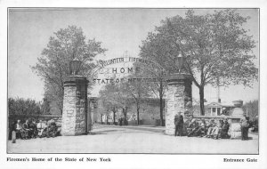 FIRE FIREMEN'S HOME STATE OF NEW YORK ENTRANCE GATE POSTCARD (c. 1910)