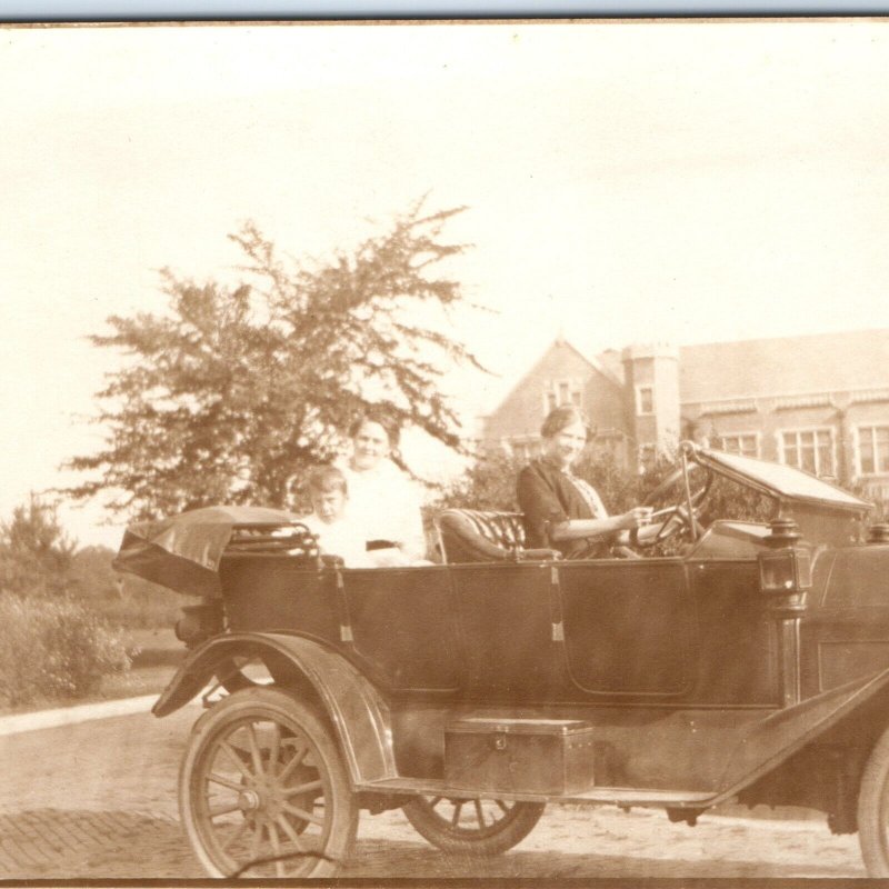 c1910s Unknown Touring Car RPPC Girl Driving Auto Nice Real Photo Postcard A125