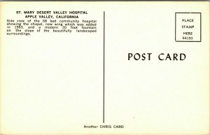 St Mary Desert Balley Hospital Apple CA California Postcard UNP VTG Unused 