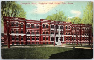 VINTAGE POSTCARD THE TECHNICAL HIGH SCHOOL ON ELIOT STREET SPRINGFIELD MASS 1910