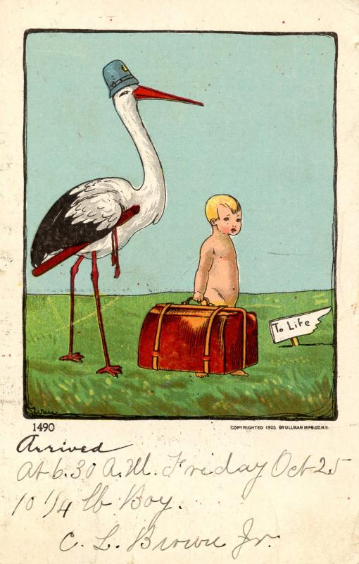 Greeting - Birth, Stork and Baby